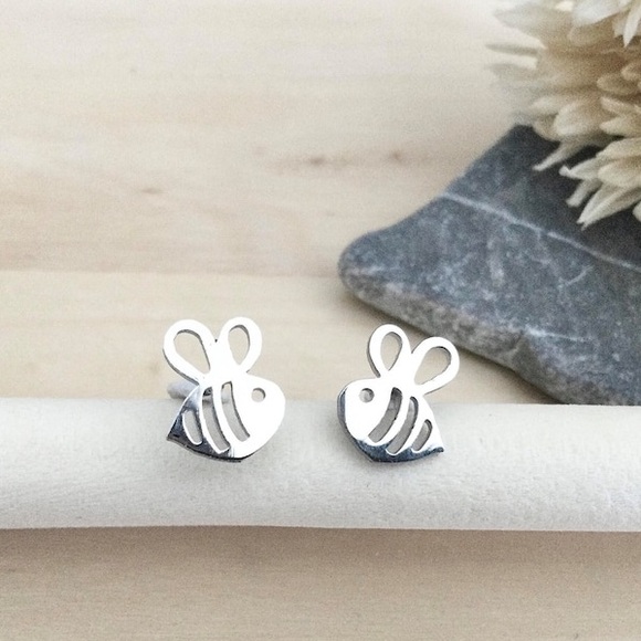Jewelry - BOGO! Dainty Bee stud Earrings Stainless Steel in Color Silver - NEW